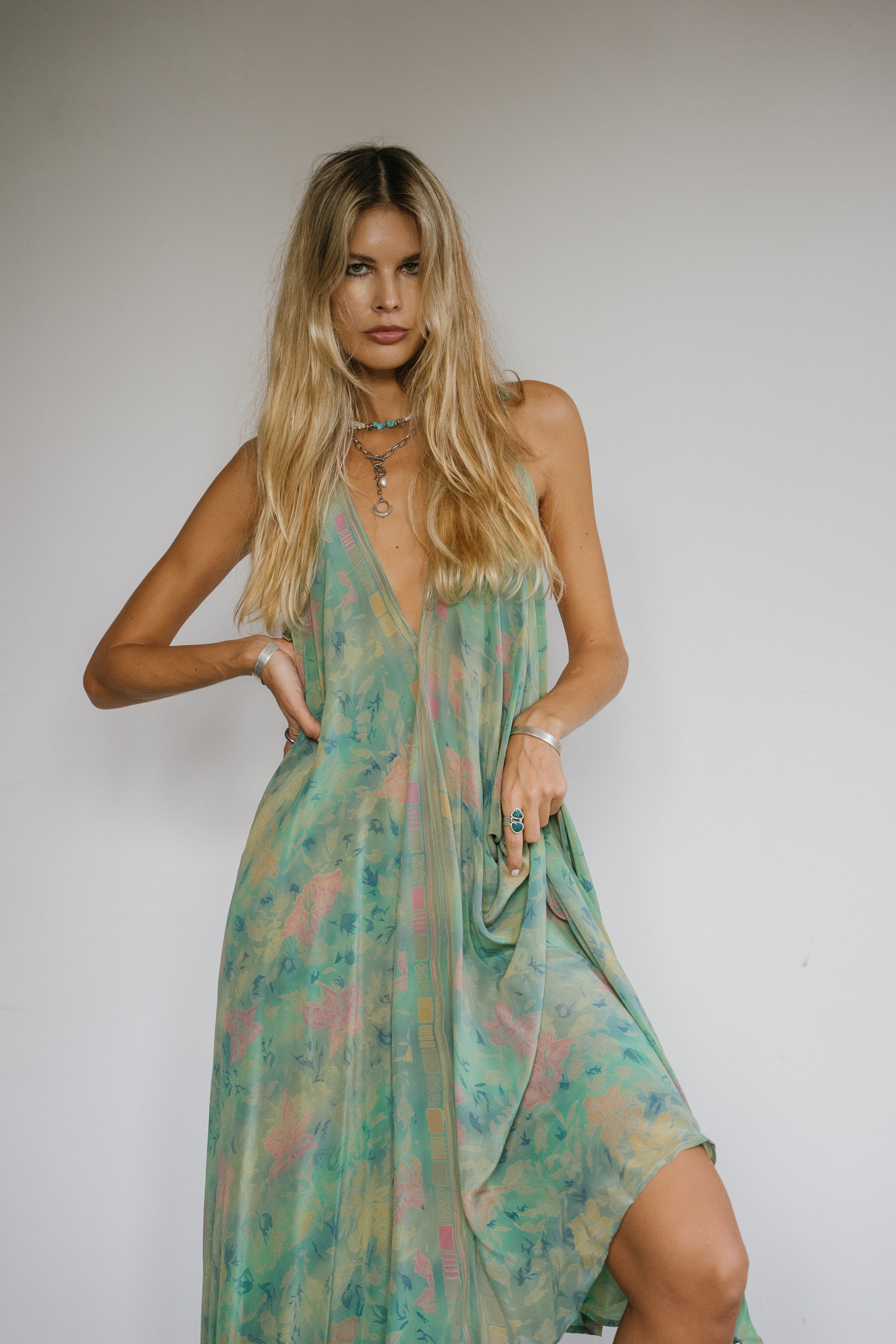 Sun Child Classic Silk Dress - Emerald