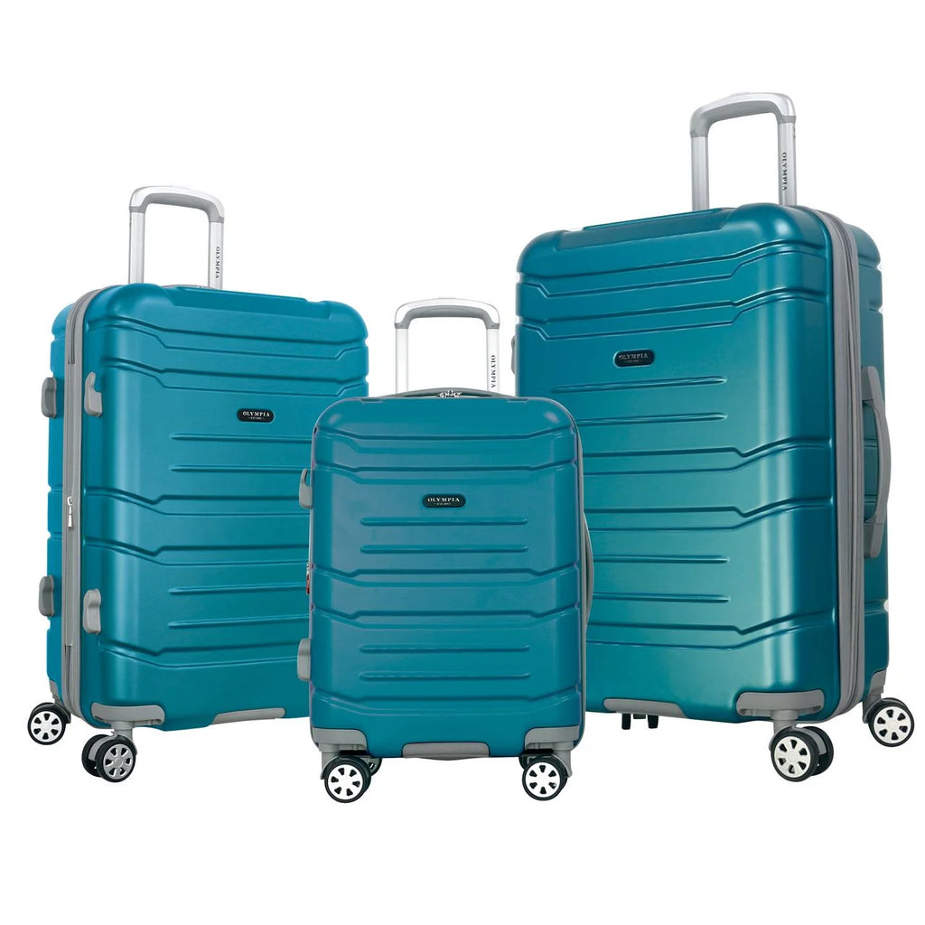 Olympia U.S.A. Denmark 3-Piece Expandable Hardcase Luggage Set with Spinner Wheels, Teal