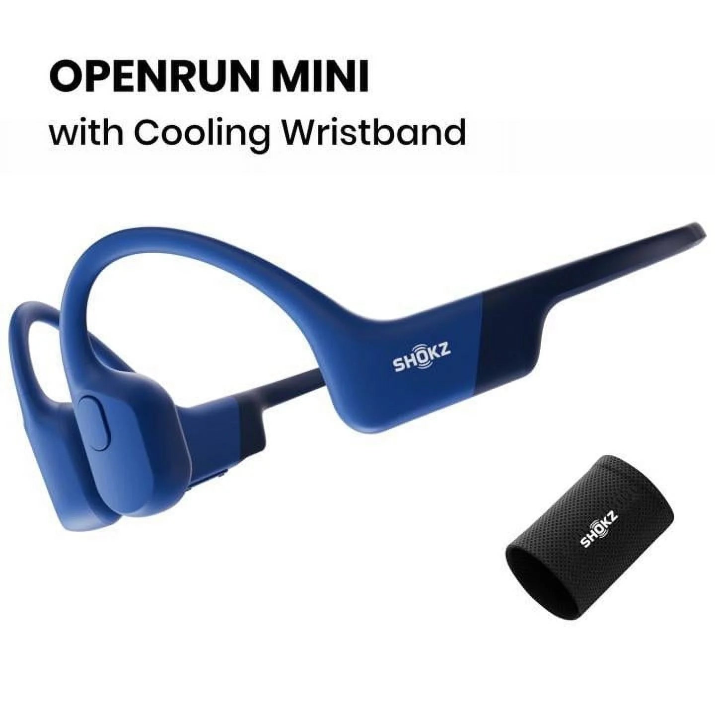 Shokz OpenRun Mini Bone Conduction Waterproof Bluetooth Headphones for Sports with Cooling Wristband (Blue, Mini)
