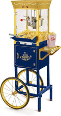 Nostalgia Appliances Popcorn Cart Vintage Movie Theatre Popcorn Machine, Navy
