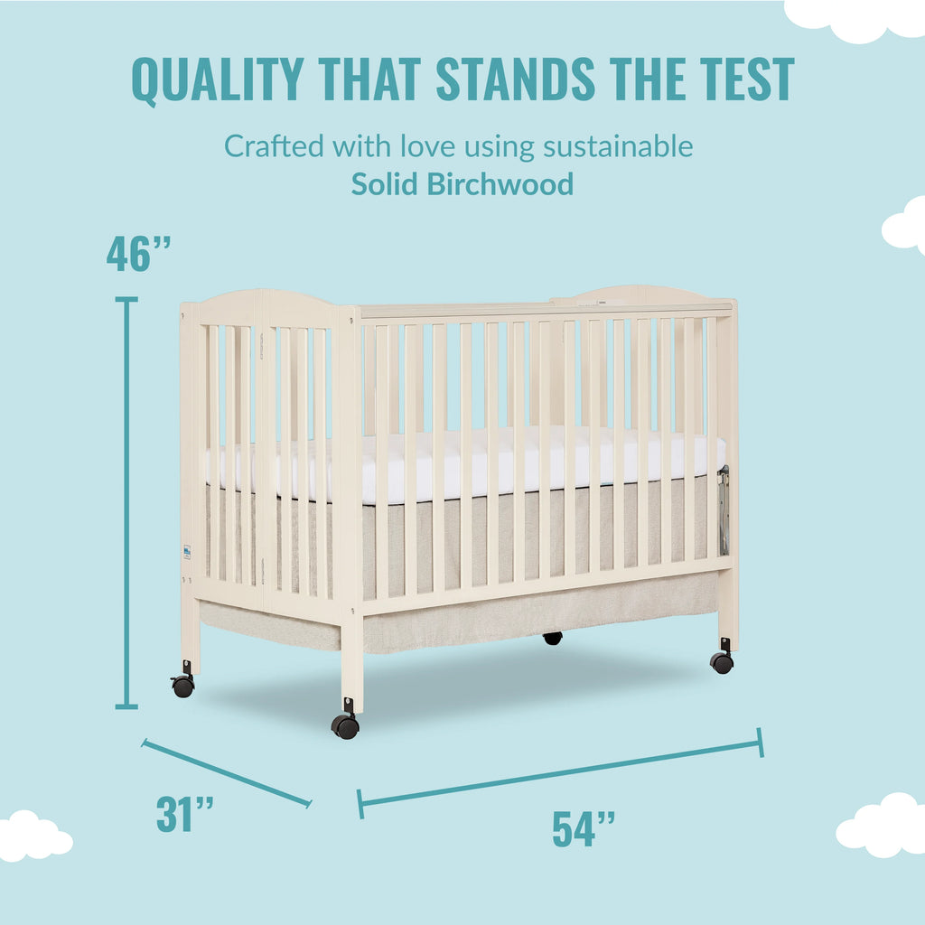 Dream On Me Full Size 2-in-1 Folding Stationary Side Crib, Locking Wheels, French White
