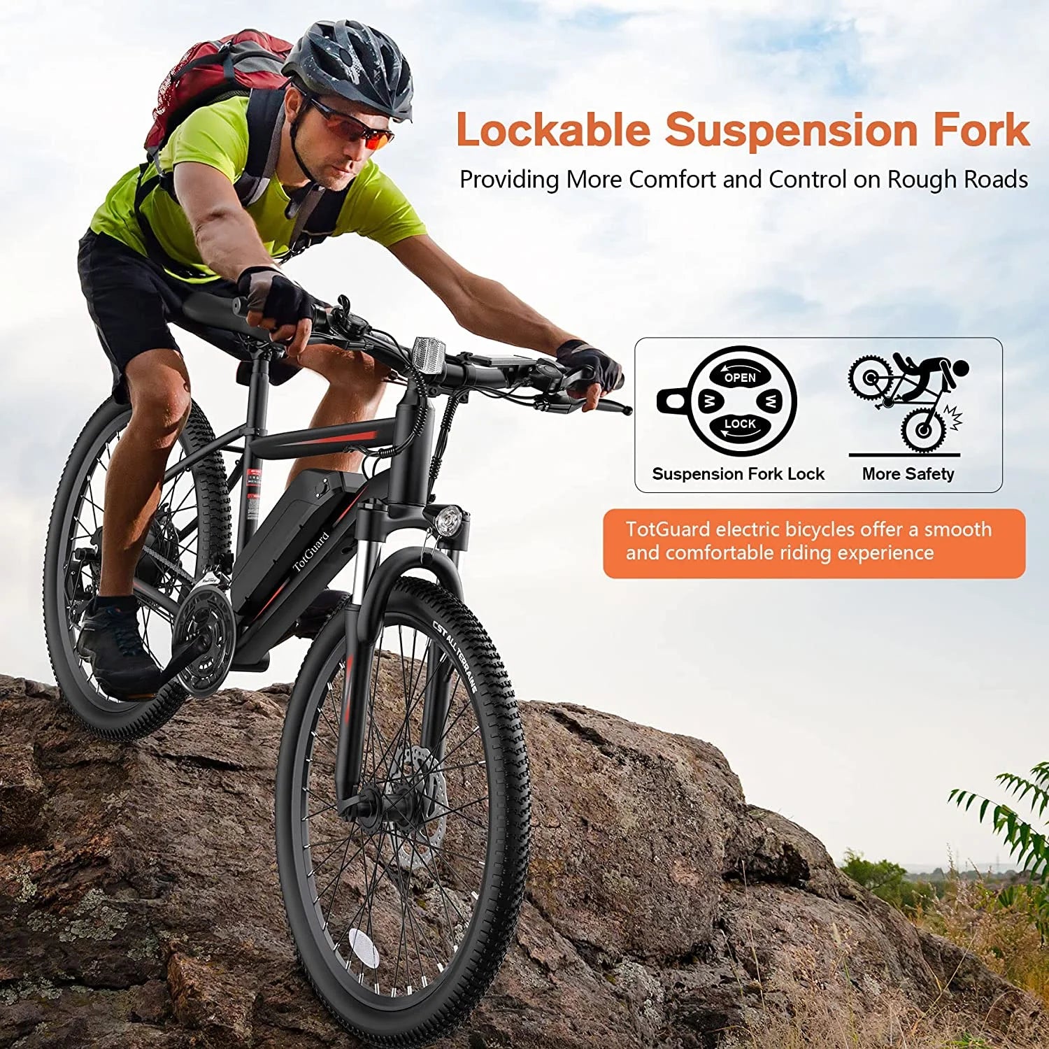 TotGuard 27.5" Electric Bike for Adults 500W Ebike, Adult Electric Bicycles Electric Mountain Bike with 48V 10Ah Removable Lithium Battery,Shimano 21S Gears,Lockable Suspension Fork