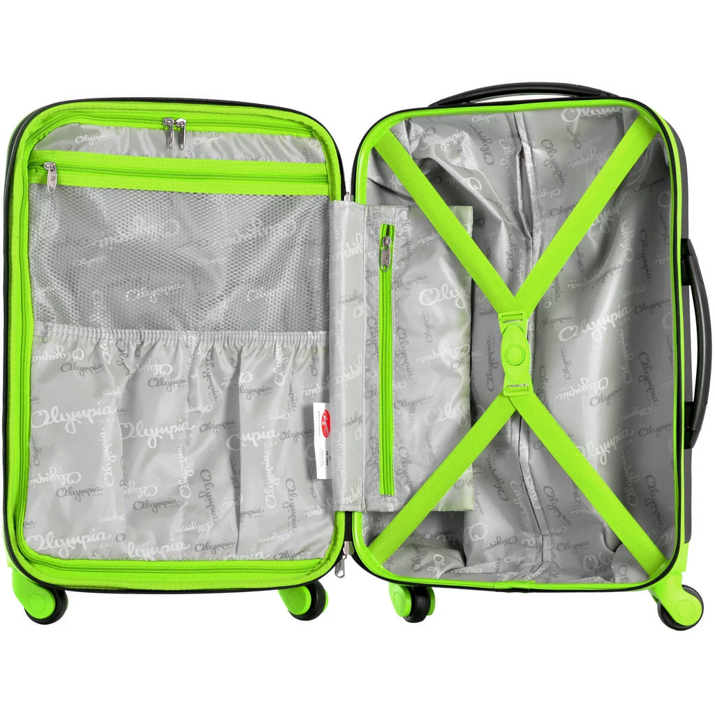 Olympia U.S.A. Apache 3-Piece Expandable Hardcase Luggage Set with Spinner Wheels, Black/Lime