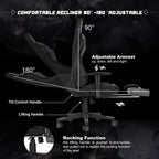 Gaming Chair with Speakers, Video Game Chair with RGB LED Lights, Footrest, Ergonomic Racing Computer Gaming Recliner Chair Swivel E-Sports Chair with Lumbar Support Headrest Armrest, Black