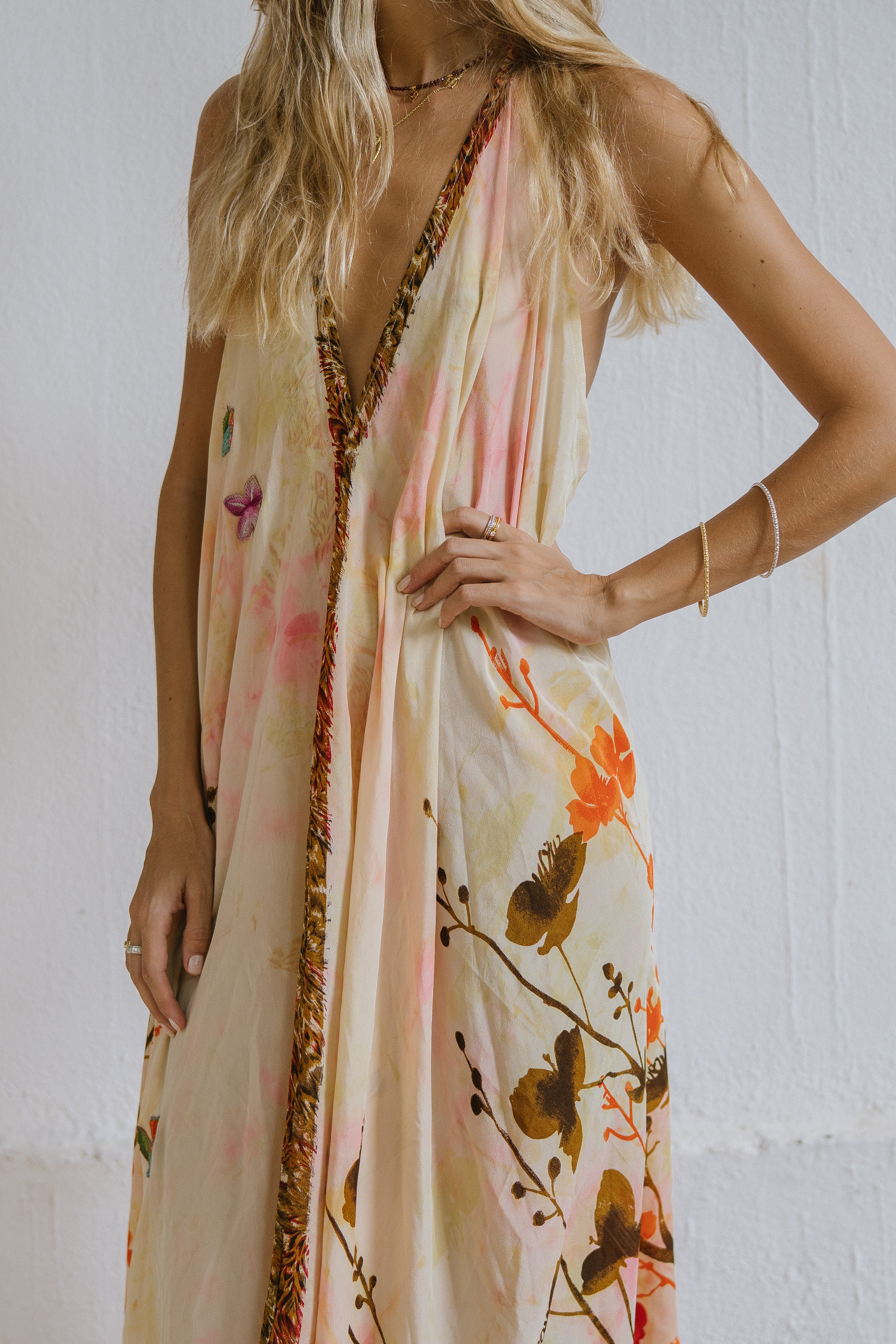 Sun Child Classic Silk Dress- One of a Kind - Blanco