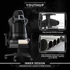 Gaming Chair with Speakers, Video Game Chair with RGB LED Lights, Footrest, Ergonomic Racing Computer Gaming Recliner Chair Swivel E-Sports Chair with Lumbar Support Headrest Armrest, Black