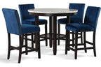 New Classic Furniture Celeste 5-Piece Faux Marble Round Counter Set with 1 Table and 4 Chairs, 42-Inch, Blue