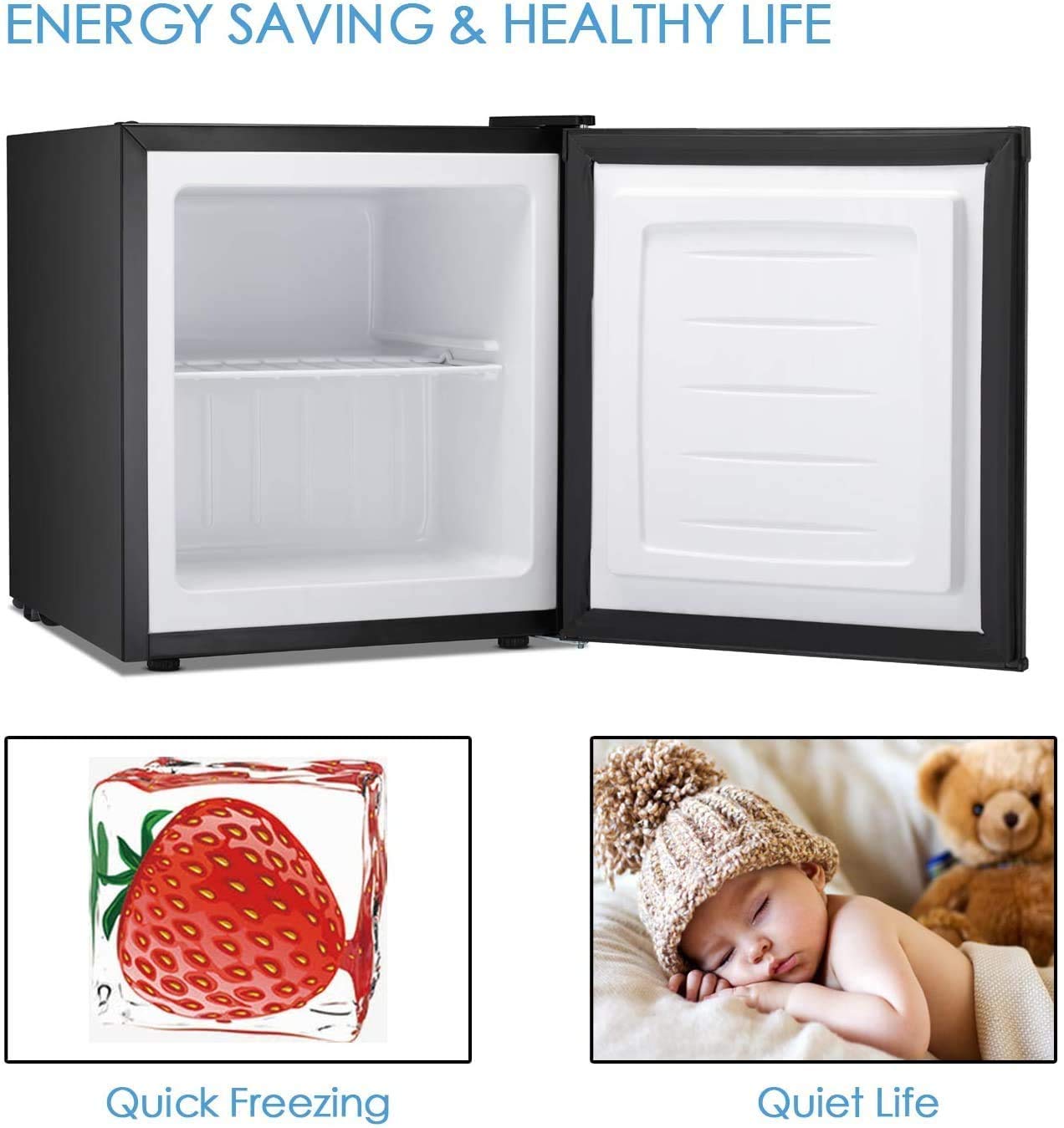 Antarctic Star Compact Chest Upright Freezer Single Door Reversible Stainless Steel Door, Compact Adjustable Removable Shelves for Home Office, 1.1 cu.Black