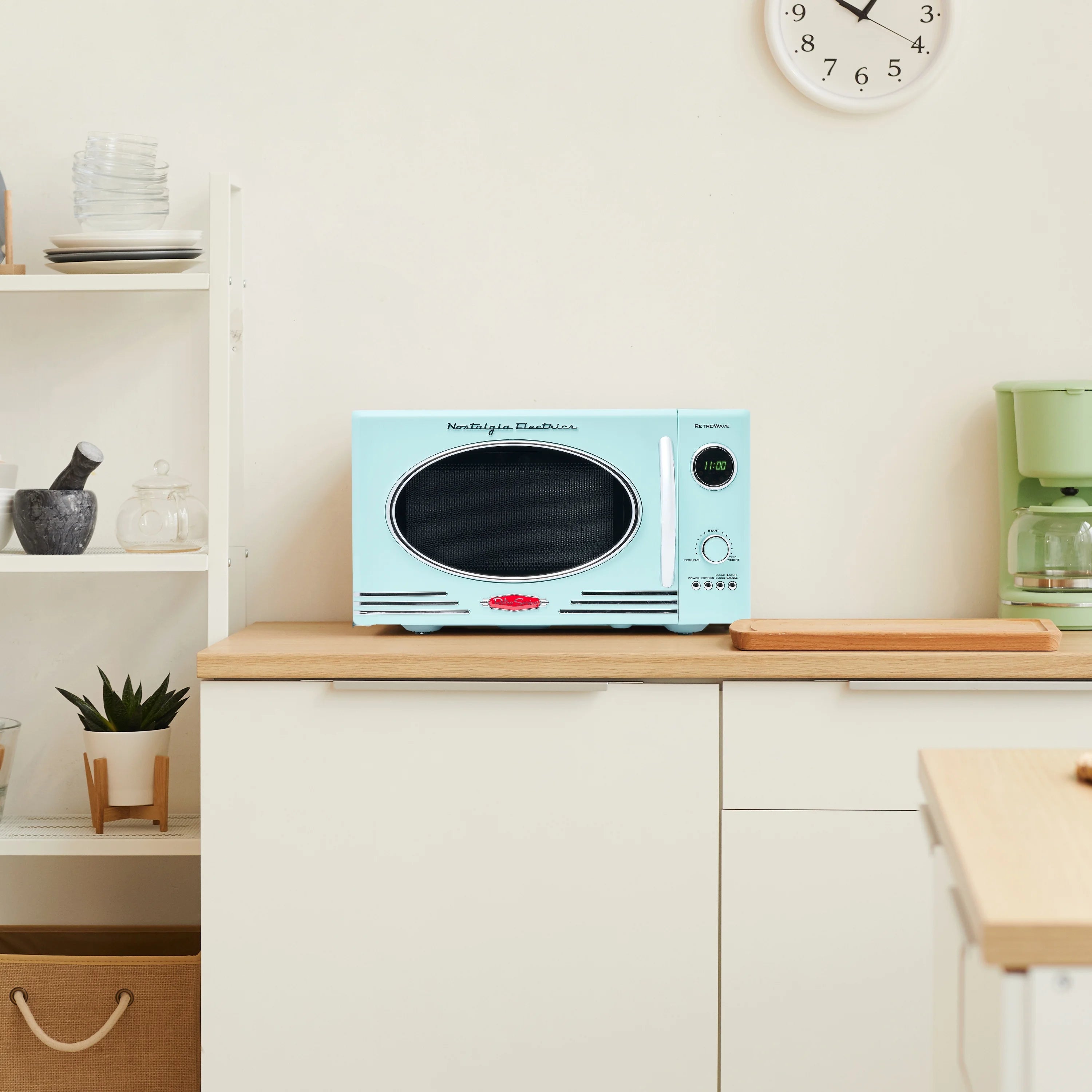 Nostalgia Retro Microwave for Countertop 0.9 cu ft Vintage Microwave, Aqua