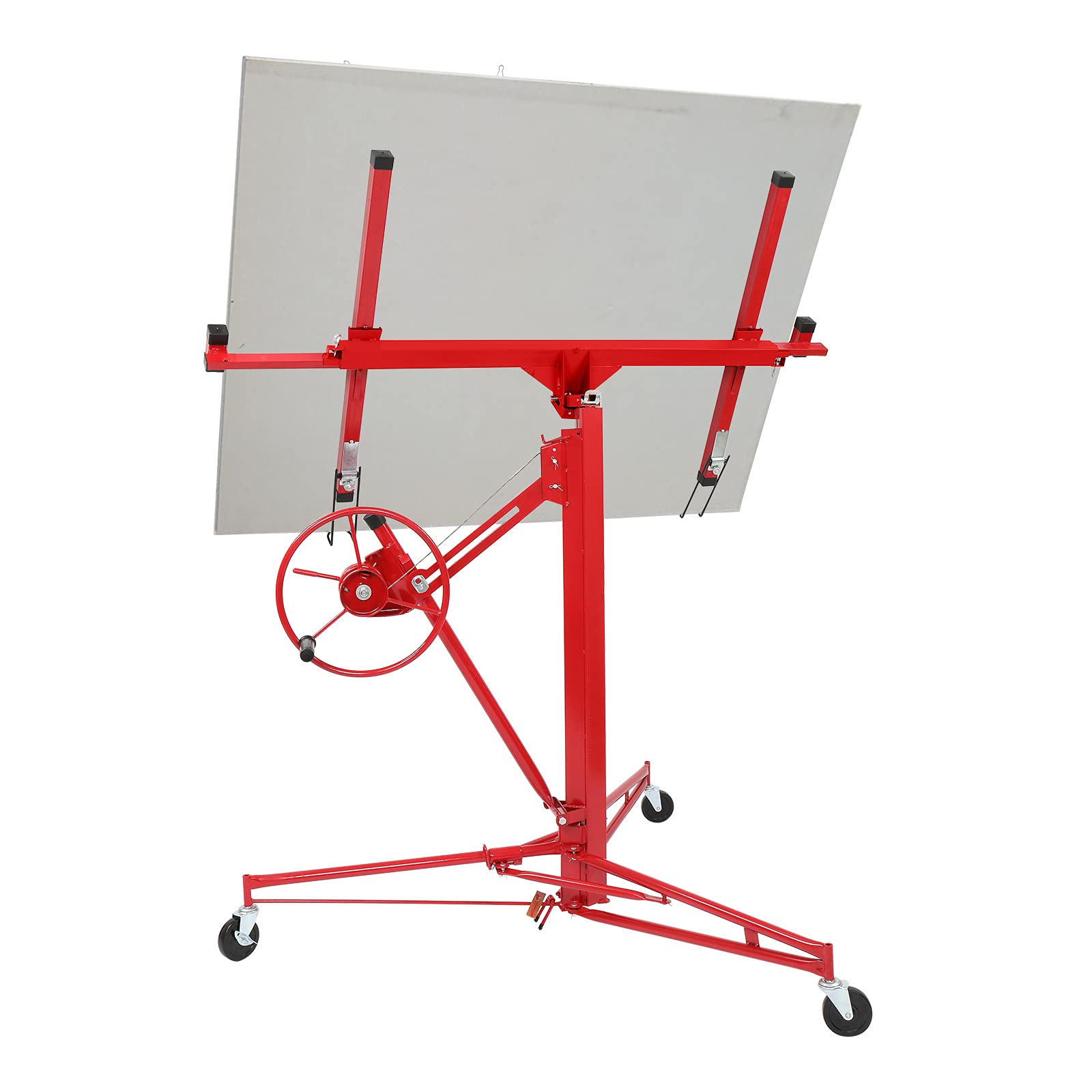 Winado 11 FT Drywall Lift Panel Rolling Hoist Jack Lifter Sheetrock, Drywall Lifting Construction Tools Caster Wheel with Adjustable Telescopic Arm, Red