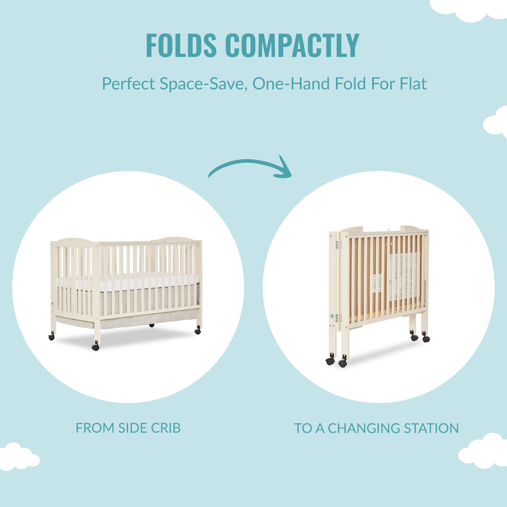 Dream On Me Full Size 2-in-1 Folding Stationary Side Crib, Locking Wheels, French White
