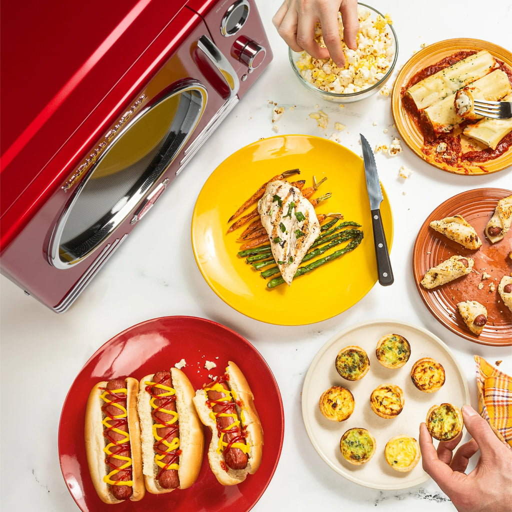 Nostalgia Retro Microwave for Countertop 0.9 cu ft Vintage Microwave, Red