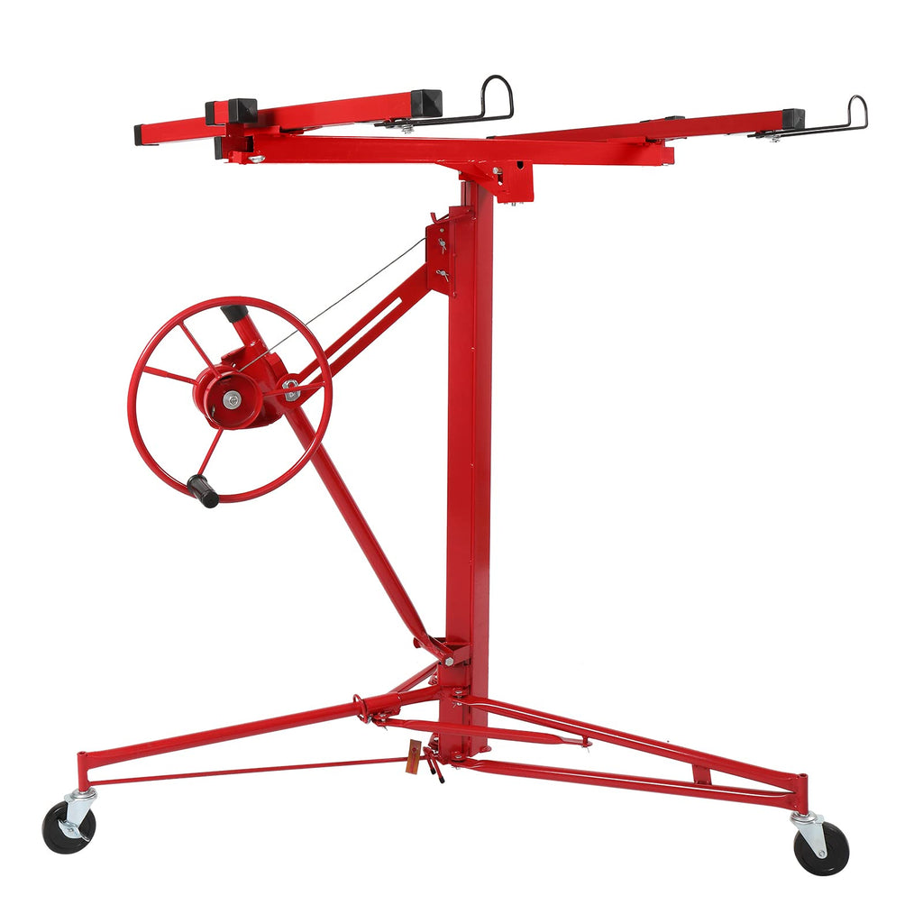 Winado 11 FT Drywall Lift Panel Rolling Hoist Jack Lifter Sheetrock, Drywall Lifting Construction Tools Caster Wheel with Adjustable Telescopic Arm, Red