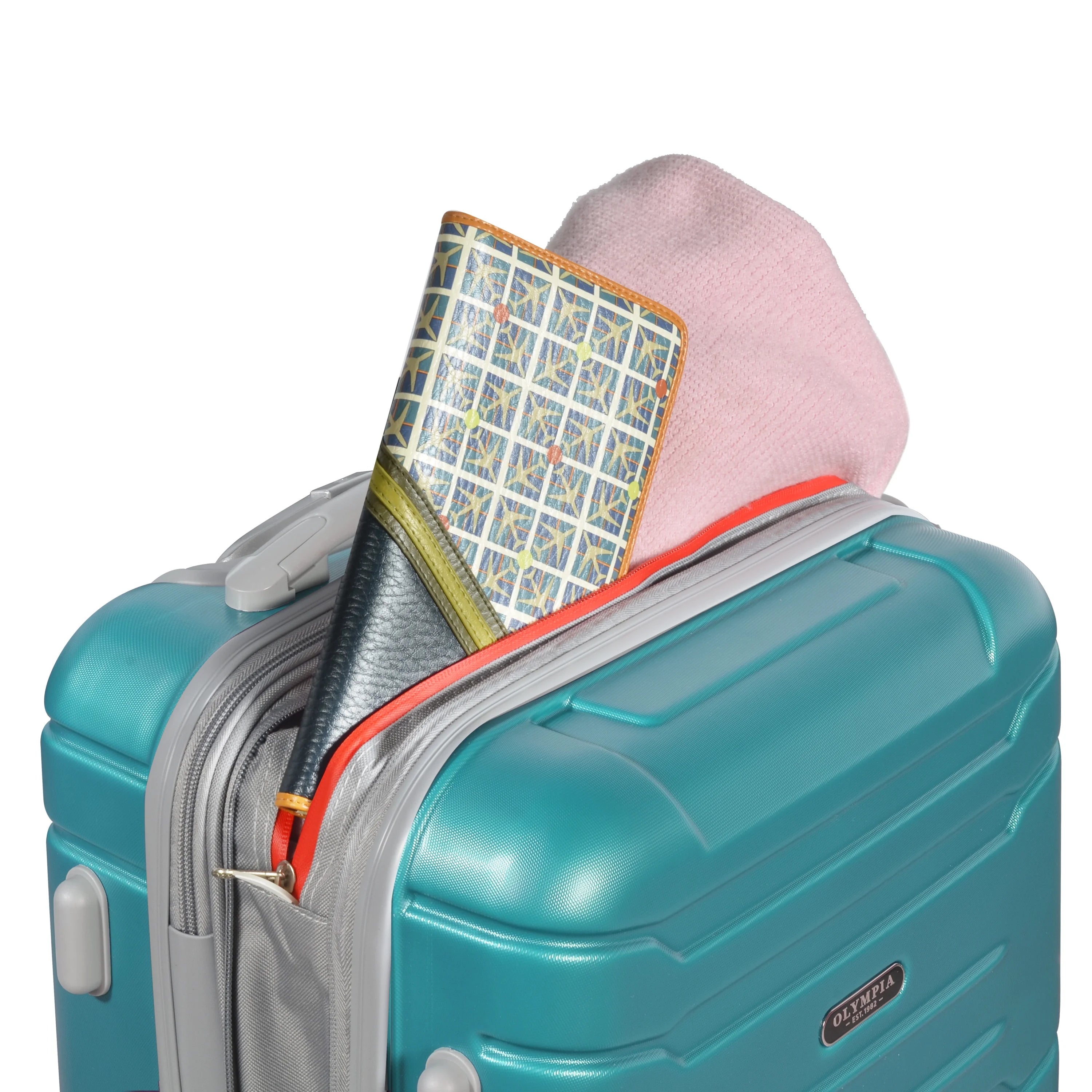 Olympia U.S.A. Denmark 3-Piece Expandable Hardcase Luggage Set with Spinner Wheels, Teal