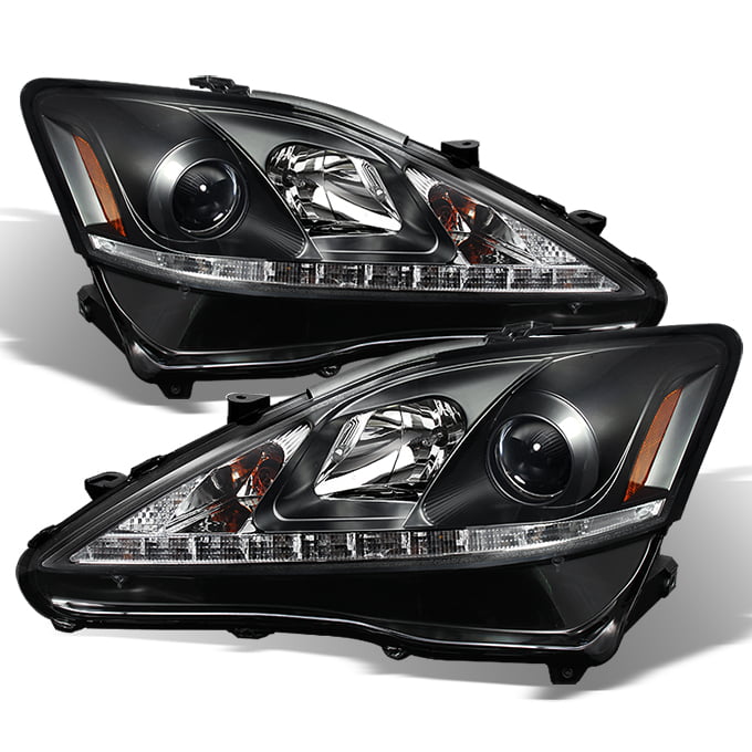 Fits 2006-2013 Lexus IS250 IS350 Black LED DRL Projector Headlights Left RIght