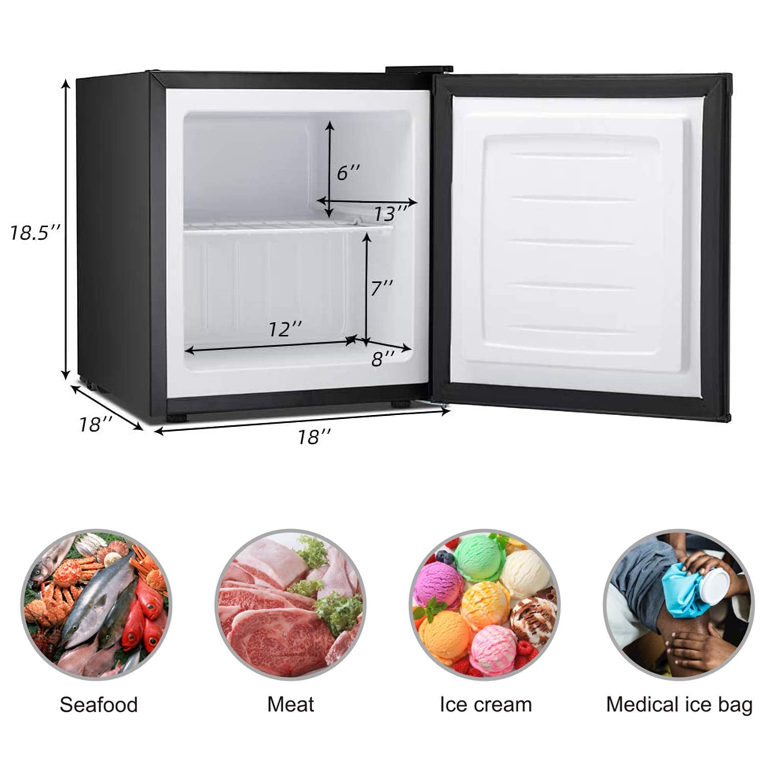Antarctic Star Compact Chest Upright Freezer Single Door Reversible Stainless Steel Door, Compact Adjustable Removable Shelves for Home Office, 1.1 cu.Black