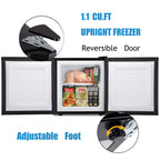 Antarctic Star Compact Chest Upright Freezer Single Door Reversible Stainless Steel Door, Compact Adjustable Removable Shelves for Home Office, 1.1 cu.Black