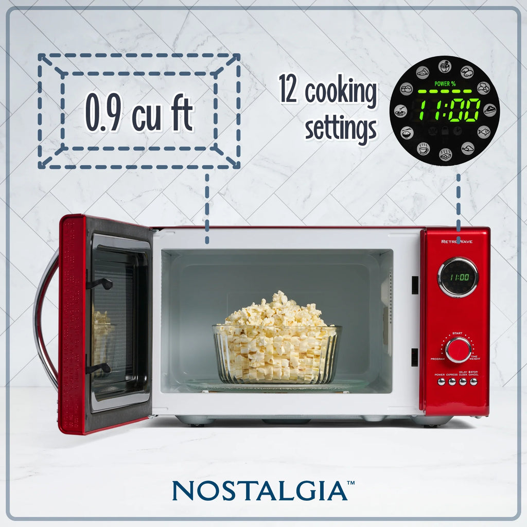 Nostalgia Retro Microwave for Countertop 0.9 cu ft Vintage Microwave, Red