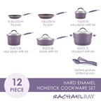 Rachael Ray Cucina 12pc Hard Porcelain Enamel Nonstick Cookware Pots and Pans Set, Lavender Purple