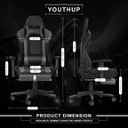Gaming Chair with Speakers, Video Game Chair with RGB LED Lights, Footrest, Ergonomic Racing Computer Gaming Recliner Chair Swivel E-Sports Chair with Lumbar Support Headrest Armrest, Black