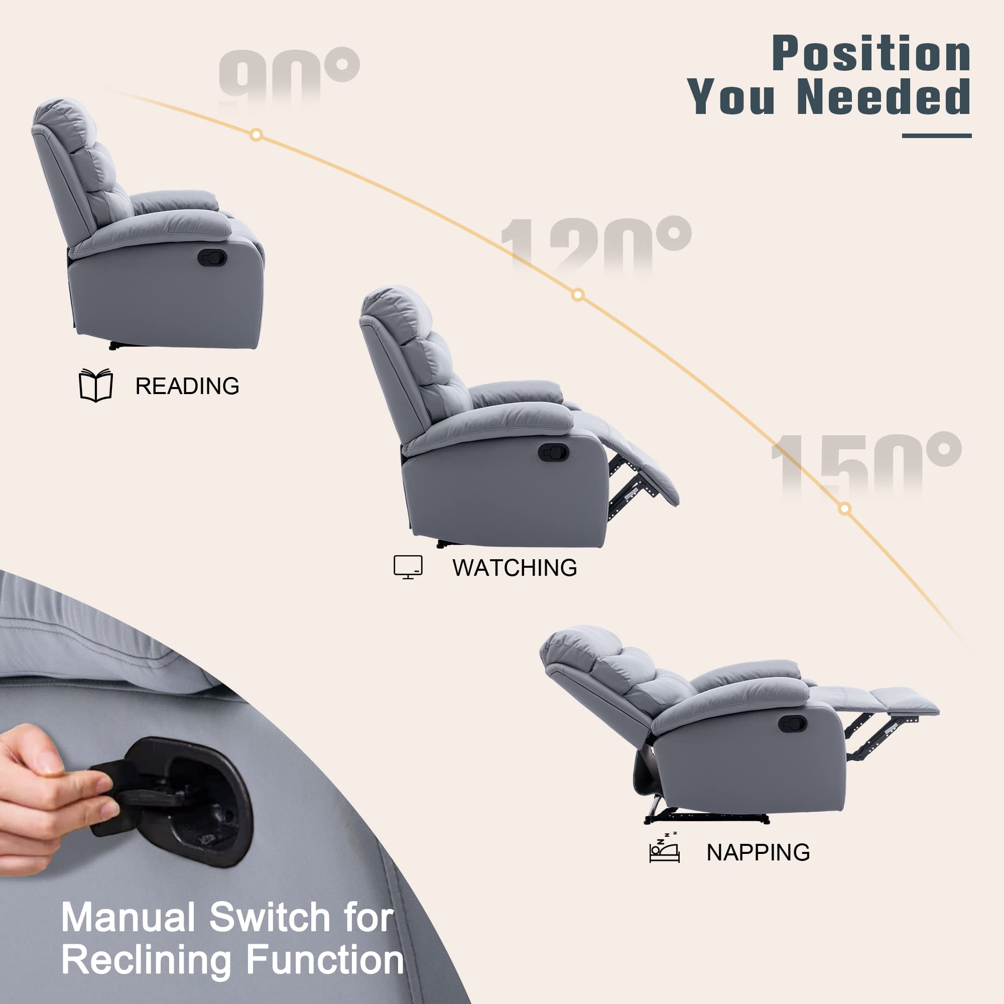 hzlagm Recliner Microfiber Technology Overstuffed