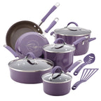 Rachael Ray Cucina 12pc Hard Porcelain Enamel Nonstick Cookware Pots and Pans Set, Lavender Purple