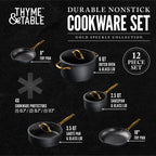 Thyme & Table Non-Stick 12-Piece Signature Cookware Set, Black & Gold